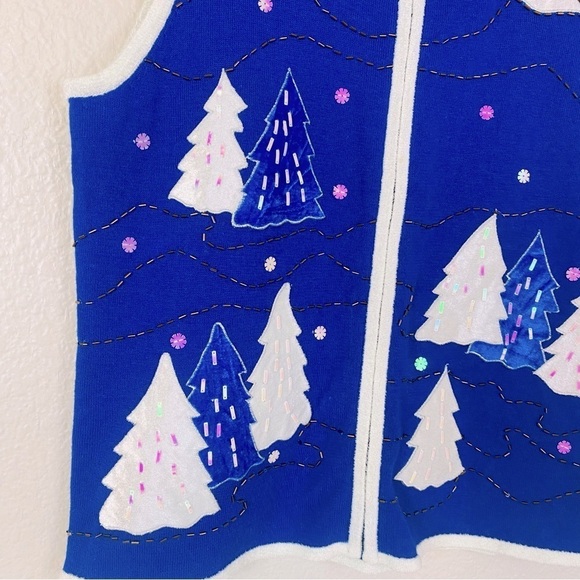 Hampshire Studio Snow Blue/White Ugly Christmas Sweater Vest Size S - Picture 3 of 6